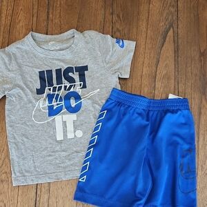 Nike Gray and Blue Kids T-Shirt and Shorts Set